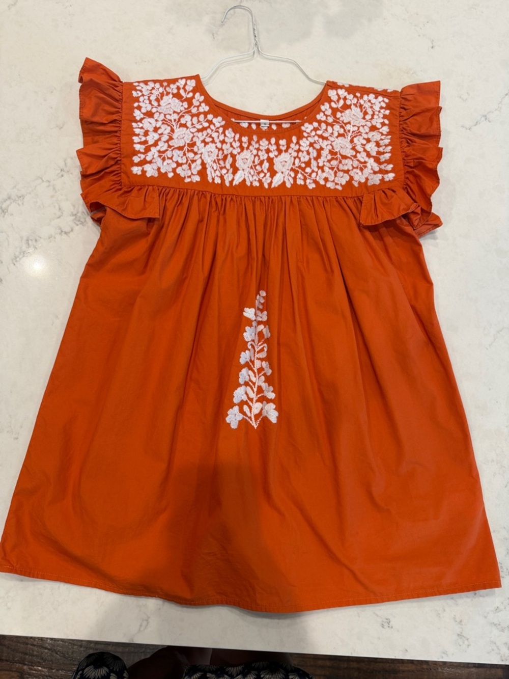 Spirit Dress Embroidered Flutter-Sleeve Blouse in Burnt Orange size S
